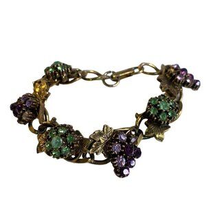 Vintage Unsigned Goldtone Bracelet Amethyst & Peridot Color Faceted Gemstones